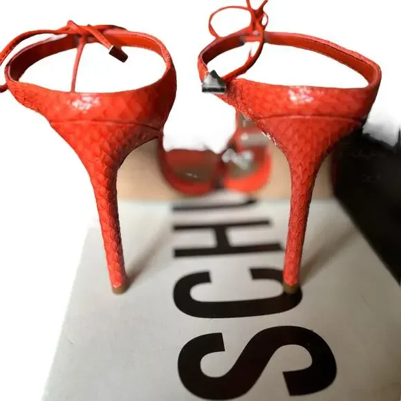 Schutz ‘Mavis’ Orange Snake Print Leather Mule Heel • US 5½ B - Picture 5 of 9